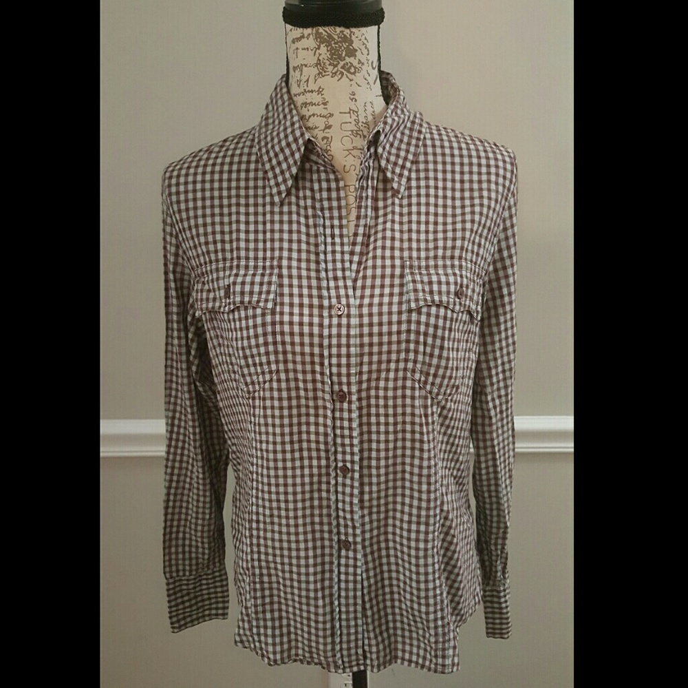 American Eagle Sheer Button Down Plaid Shirt Sz 12